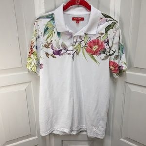 Guess White Floral Short Sleeve Polo